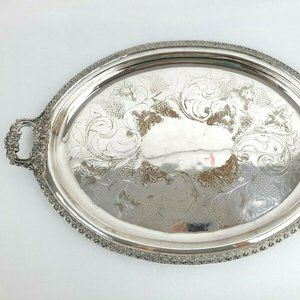 ANTIQUE ELKINGTON CO ELECTRO BUTLER'S TRAY 26" OVAL HANDLED ETCHED